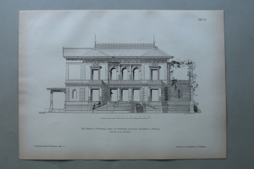Holzstich Architektur Wandsbeck 1887 Villa Helbing